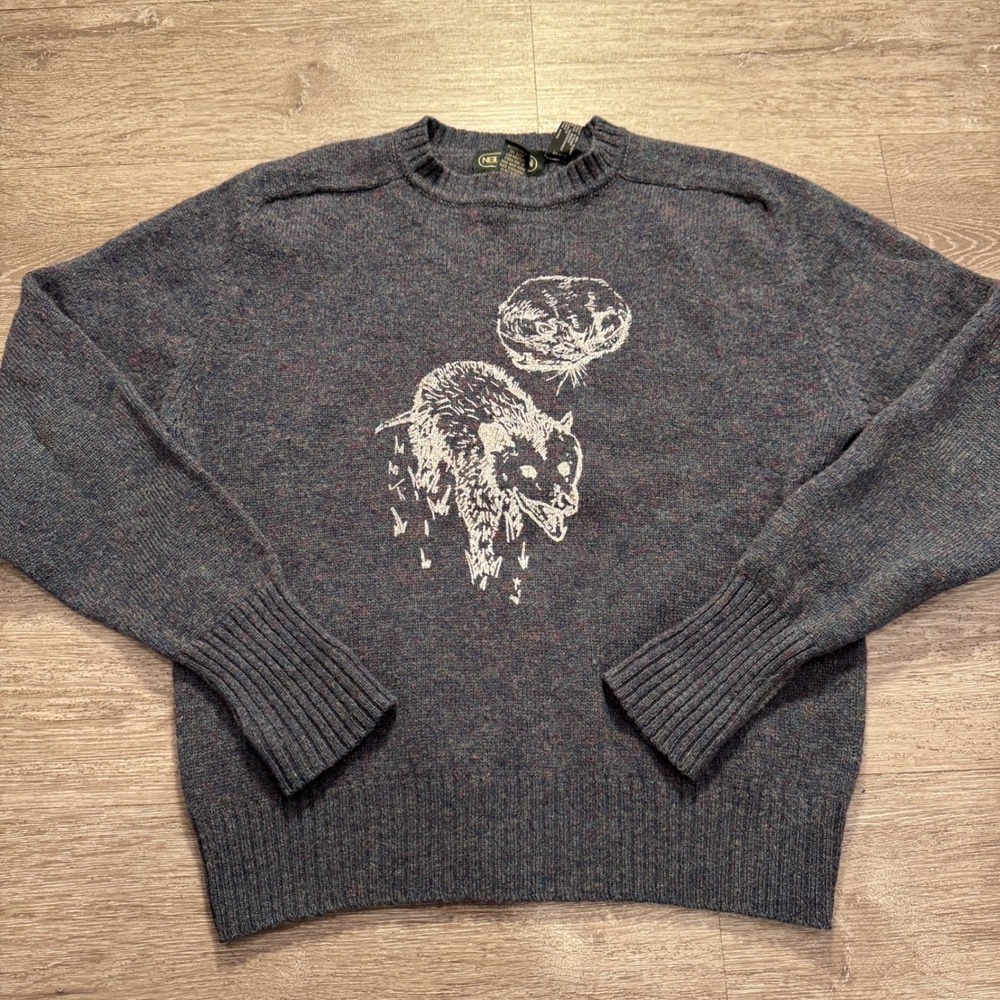 Neil Martin Sweater Mens XL Marl 100% Shetland Wool Vintage Bear Graphic Knit